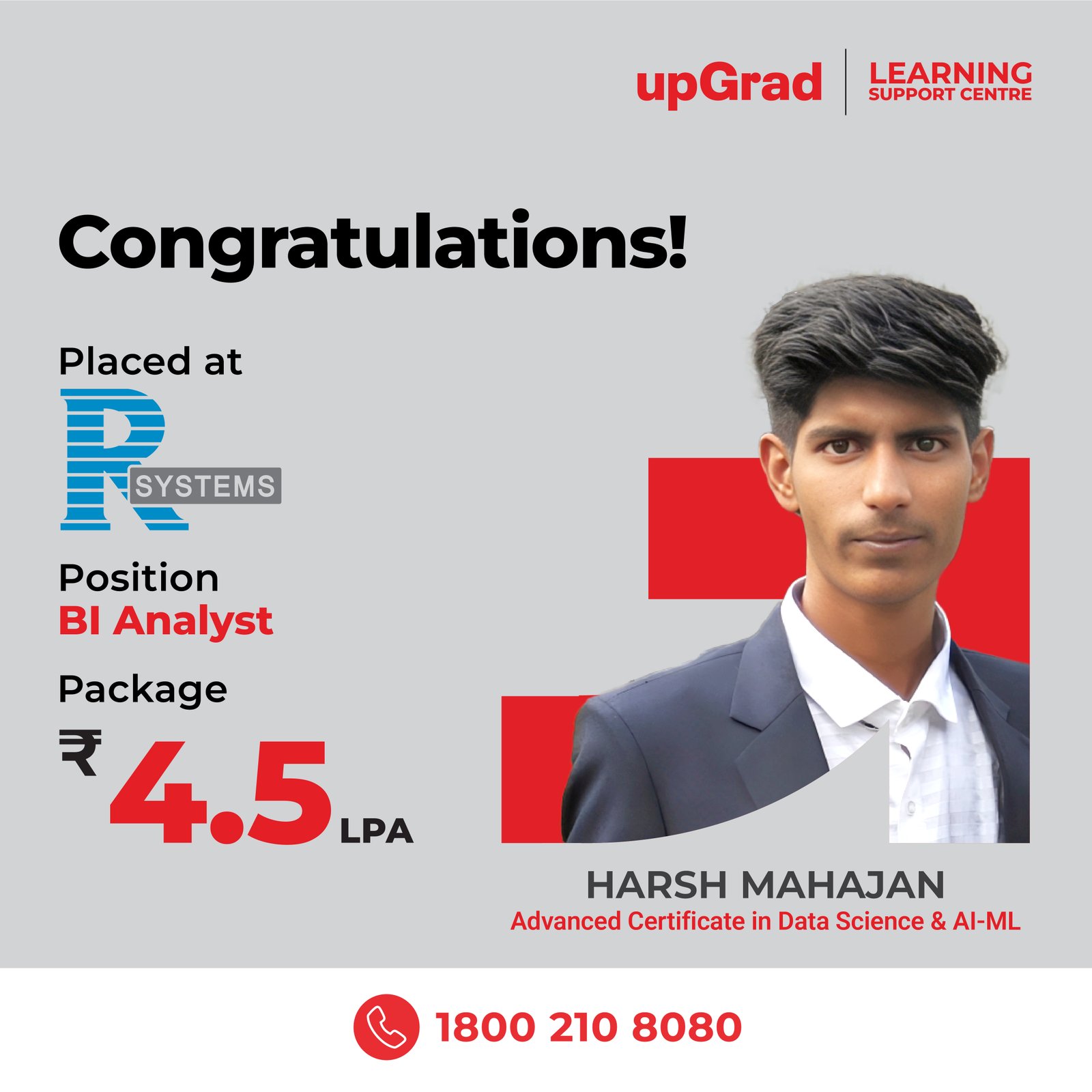 Harsh Mahajan placed at R Systems as a BI Analyst with a package of 4.5 LPA